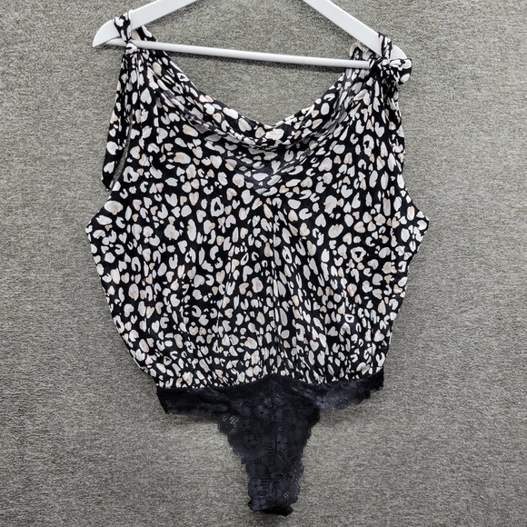 Free People Tops - Intimately Free People Bodysuit Size Medium Cowl Tie Animal Print Black White